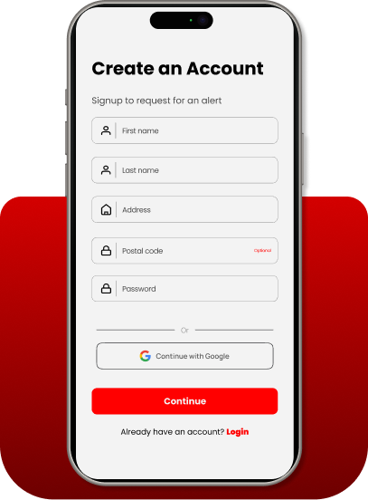 User creating an account on Alerte App